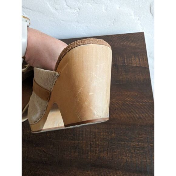 Toms Elisa Canvas Embroidered Wooden Heeled Clog Shoes - Size 9.5 - Picture 11 of 11